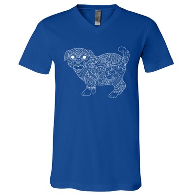 Adult Coloring Book Style Pug S Coloring Funny Gift V-Neck T-Shirt