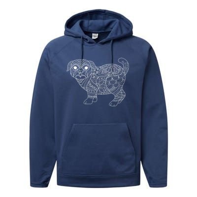 Adult Coloring Book Style Pug S Coloring Funny Gift Performance Fleece Hoodie