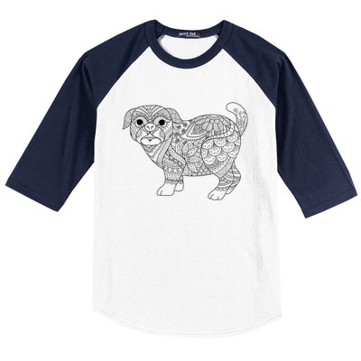 Adult Coloring Book Style Pug S Coloring Funny Gift Baseball Sleeve Shirt