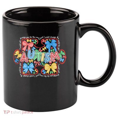 Autism Coquette Bow Puzzle Autism Awareness Proud Autism Mom 11oz C Handle Ceramic Mug