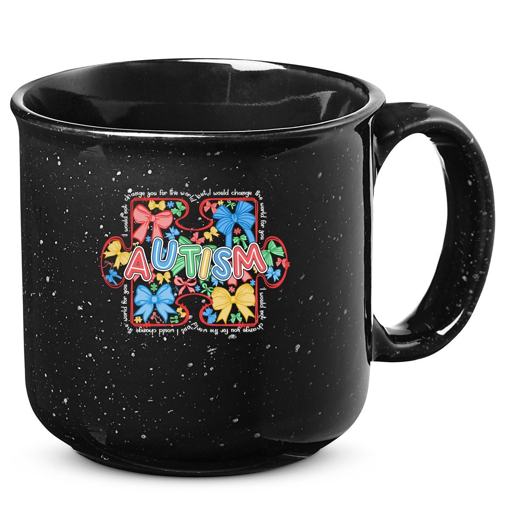 Autism Coquette Bow Puzzle Autism Awareness Proud Autism Mom 15oz Campfire Ceramic Mug