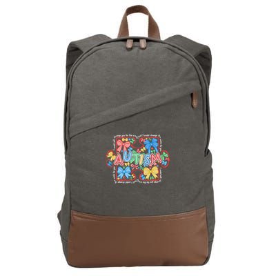 Autism Coquette Bow Puzzle Autism Awareness Proud Autism Mom Cotton Canvas Backpack
