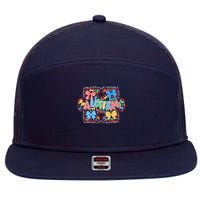 Autism Coquette Bow Puzzle Autism Awareness Proud Autism Mom 7 Panel Mesh Trucker Snapback Hat