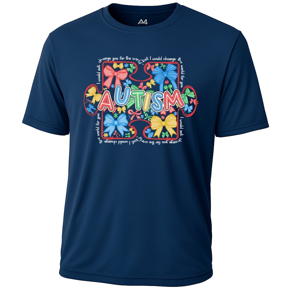 Autism Coquette Bow Puzzle Autism Awareness Proud Autism Mom Cooling Performance Crew T-Shirt