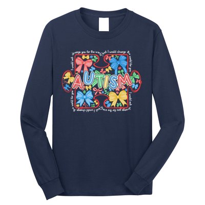 Autism Coquette Bow Puzzle Autism Awareness Proud Autism Mom Long Sleeve Shirt