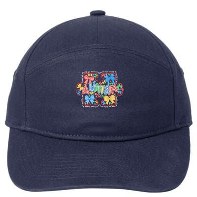 Autism Coquette Bow Puzzle Autism Awareness Proud Autism Mom 7-Panel Snapback Hat