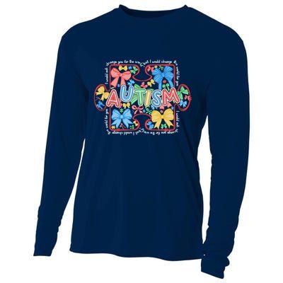 Autism Coquette Bow Puzzle Autism Awareness Proud Autism Mom Cooling Performance Long Sleeve Crew
