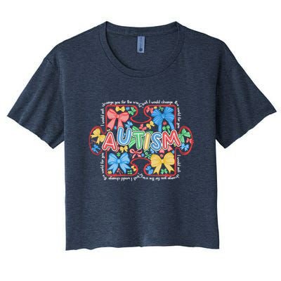 Autism Coquette Bow Puzzle Autism Awareness Proud Autism Mom Crop Top