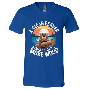 A Clean Beaver Always Gets More Wood V-Neck T-Shirt