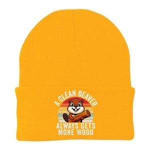 A Clean Beaver Always Gets More Wood Funny Beaver Design Knit Cap Winter Beanie