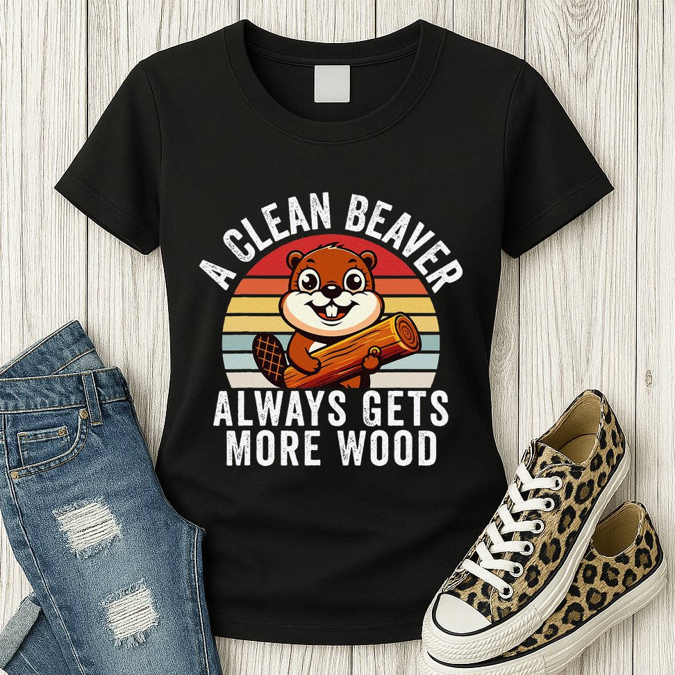 A Clean Beaver Always Gets More Wood Funny Beaver Design Womens T-Shirt