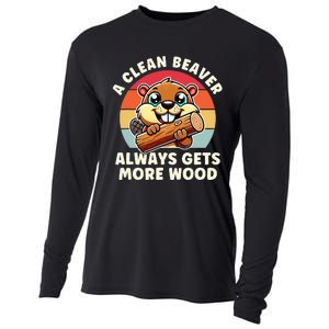 A Clean Beaver Always Gets More Wood Adult Humor Cooling Performance Long Sleeve Crew