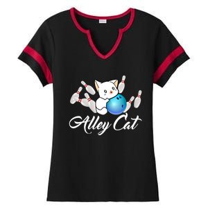 Alley Cat Bowling Gift Funny Bowler Bowling Great Gift Ladies Halftime Notch Neck Tee