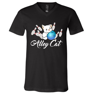 Alley Cat Bowling Gift Funny Bowler Bowling Great Gift V-Neck T-Shirt