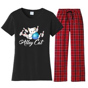 Alley Cat Bowling Gift Funny Bowler Bowling Great Gift Women's Flannel Pajama Set