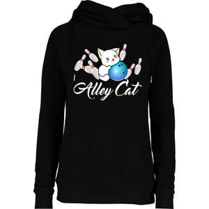 Alley Cat Bowling Gift Funny Bowler Bowling Great Gift Womens Funnel Neck Pullover Hood