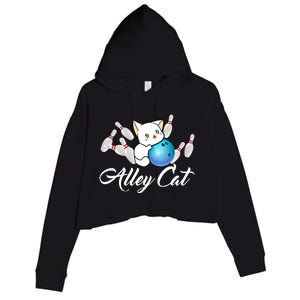 Alley Cat Bowling Gift Funny Bowler Bowling Great Gift Crop Fleece Hoodie