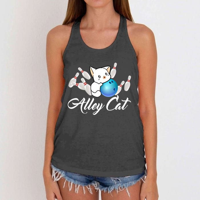 Alley Cat Bowling Gift Funny Bowler Bowling Great Gift Women's Knotted Racerback Tank