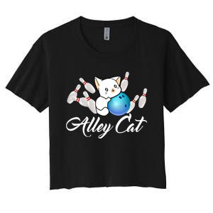 Alley Cat Bowling Gift Funny Bowler Bowling Great Gift Women's Crop Top Tee