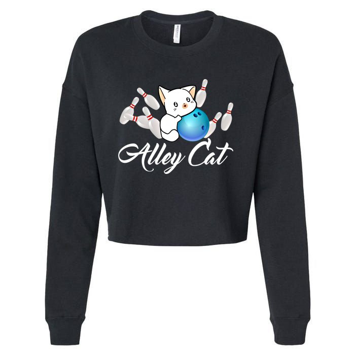 Alley Cat Bowling Gift Funny Bowler Bowling Great Gift Cropped Pullover Crew