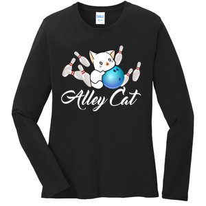 Alley Cat Bowling Gift Funny Bowler Bowling Great Gift Ladies Long Sleeve Shirt