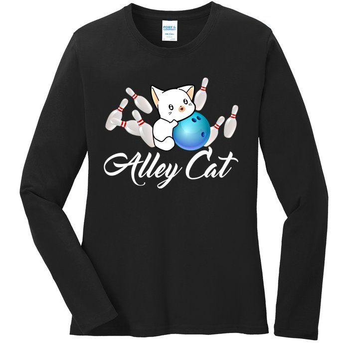 Alley Cat Bowling Gift Funny Bowler Bowling Great Gift Ladies Long Sleeve Shirt