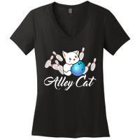 Alley Cat Bowling Gift Funny Bowler Bowling Great Gift Women's V-Neck T-Shirt