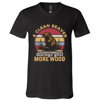 A Clean Beaver Always Gets More Wood Vintage V-Neck T-Shirt