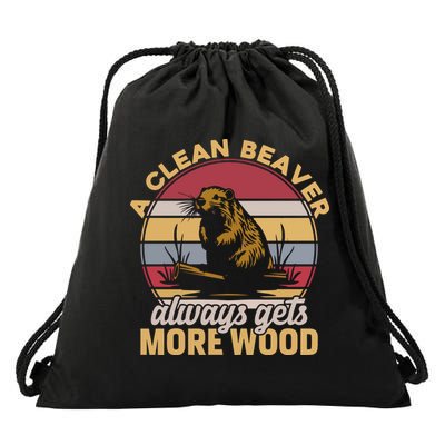A Clean Beaver Always Gets More Wood Vintage Drawstring Bag