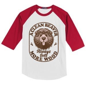 A Clean Beaver Always Gets More Wood Graphic Funny Raunchy Kids Colorblock Raglan Jersey