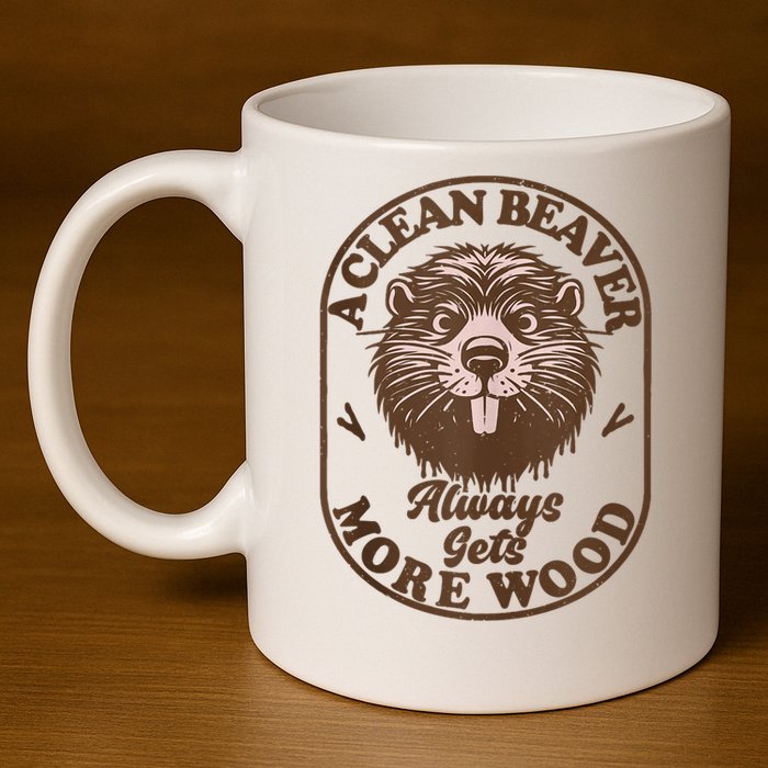 A Clean Beaver Always Gets More Wood Graphic Funny Raunchy 11oz C Handle Ceramic Mug