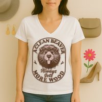 A Clean Beaver Always Gets More Wood Graphic Funny Raunchy Women's V-Neck T-Shirt