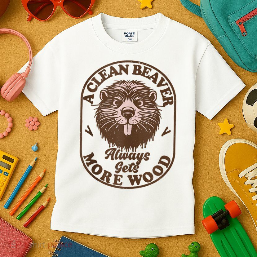 A Clean Beaver Always Gets More Wood Graphic Funny Raunchy Kids T-Shirt