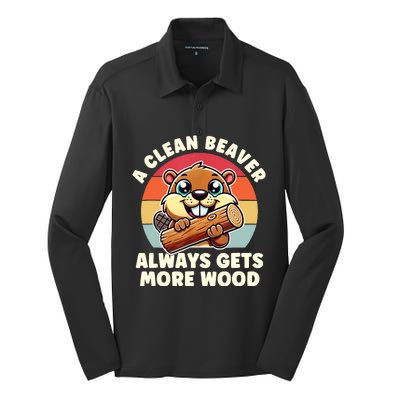 A Clean Beaver Always Gets More Wood Adult Humor Silk Touch Performance Long Sleeve Polo