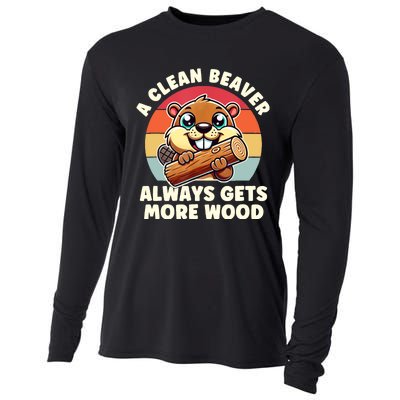 A Clean Beaver Always Gets More Wood Adult Humor Cooling Performance Long Sleeve Crew