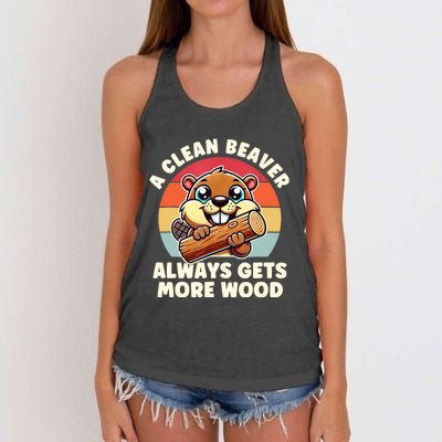 A Clean Beaver Always Gets More Wood Adult Humor Women's Knotted Racerback Tank