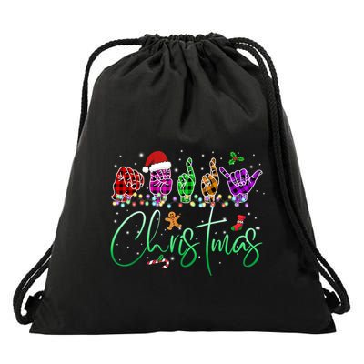 Asl Christmas Buffalo Plaid Asl Christmas Drawstring Bag