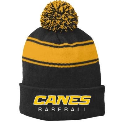 As Canes Baseball Sports Stripe Pom Pom Beanie