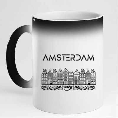 Amsterdam City Badge Amsterdam Typography Cute Tulips 11oz Black Color Changing Mug