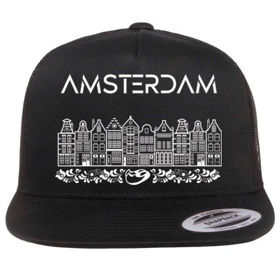 Amsterdam City Badge Amsterdam Typography Cute Tulips Flat Bill Trucker Hat