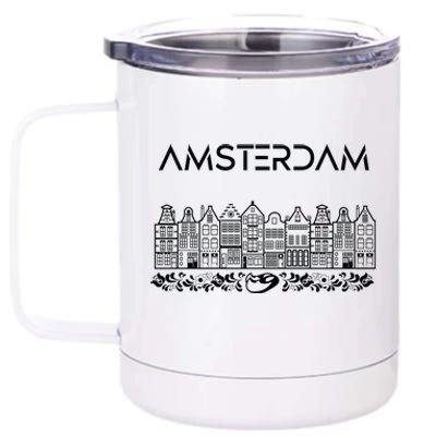 Amsterdam City Badge Amsterdam Typography Cute Tulips 12 oz Stainless Steel Tumbler Cup