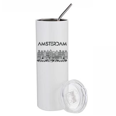 Amsterdam City Badge Amsterdam Typography Cute Tulips Stainless Steel Tumbler