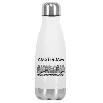 Amsterdam City Badge Amsterdam Typography Cute Tulips Stainless Steel Insulated Water Bottle