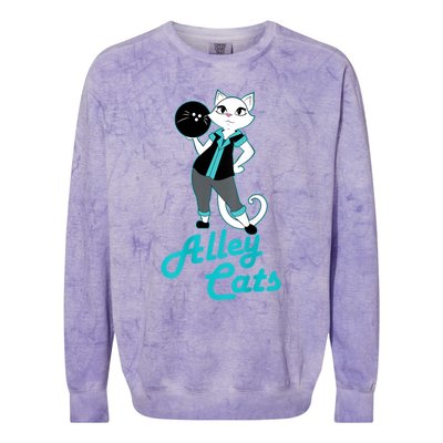 Alley Cats Bowling Team Ladies Backside Print Colorblast Crewneck Sweatshirt