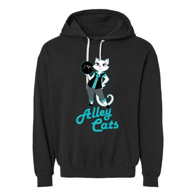 Alley Cats Bowling Team Ladies Backside Print Garment-Dyed Fleece Hoodie