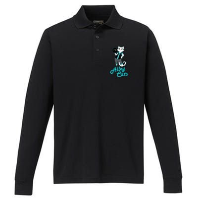 Alley Cats Bowling Team Ladies Backside Print Performance Long Sleeve Polo