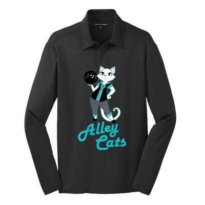 Alley Cats Bowling Team Ladies Backside Print Silk Touch Performance Long Sleeve Polo