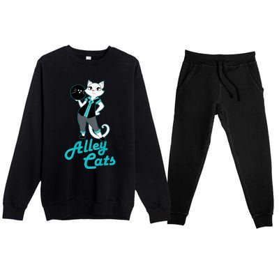 Alley Cats Bowling Team Ladies Backside Print Premium Crewneck Sweatsuit Set