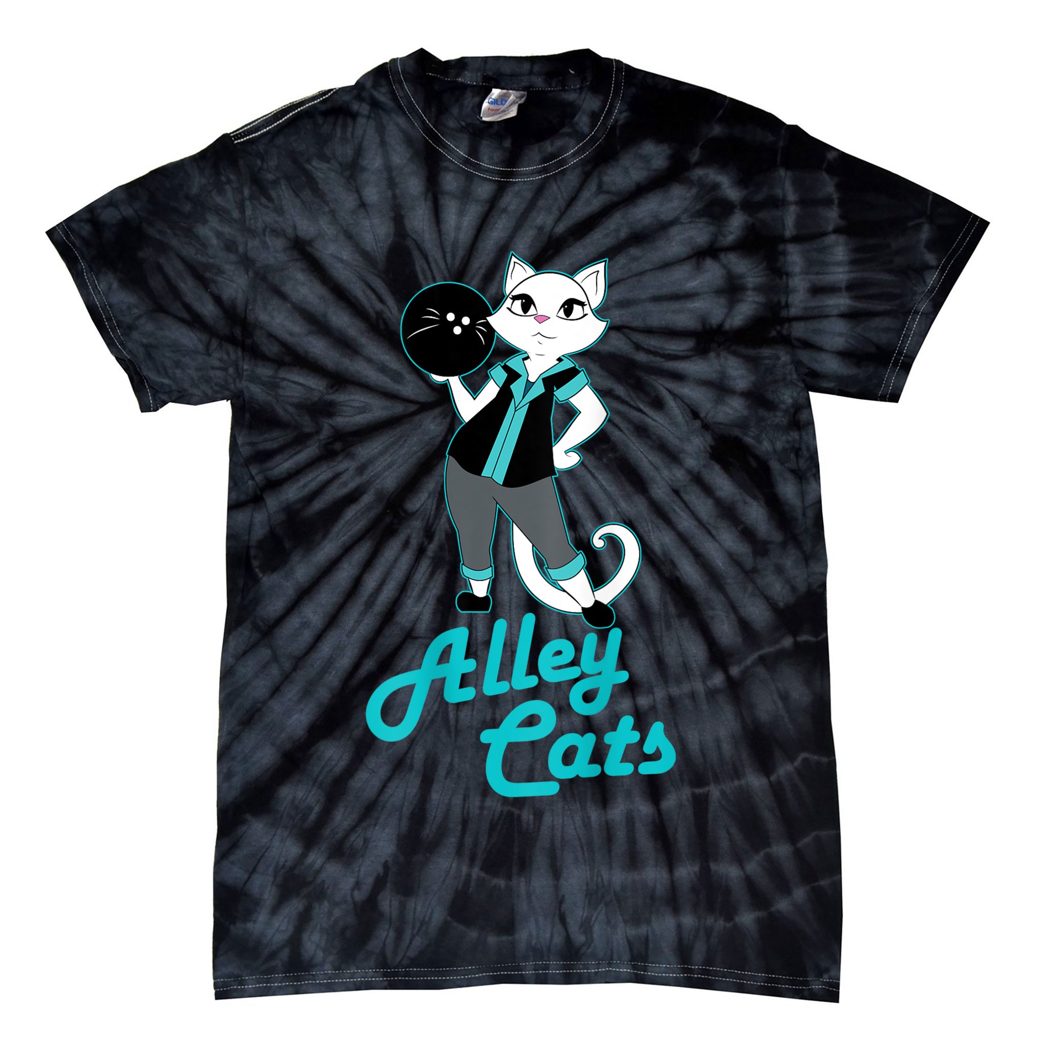 Alley Cats Bowling Team Ladies Backside Print Tie-Dye T-Shirt
