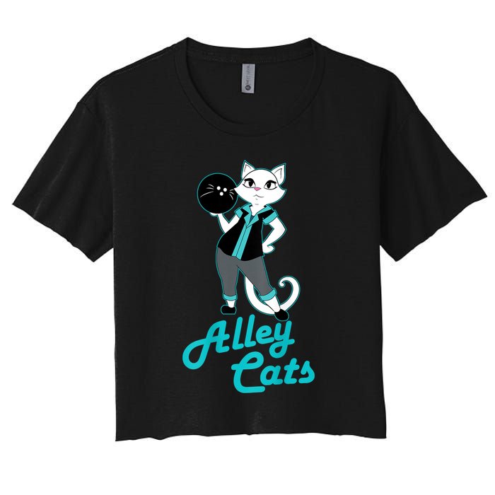 Alley Cats Bowling Team Ladies Backside Print Women's Crop Top Tee